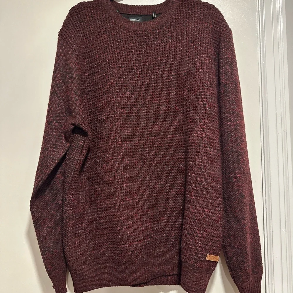 Buffalo David Button Mens XL Pullover Burgundy Speckle Knit Long Sleeve Sweater.